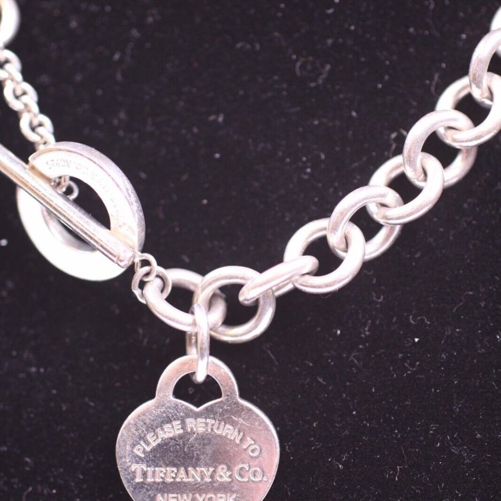 Return To Tiffany Heart Tag 925 Sterling Silver 16" Toggle Necklace Cable Link